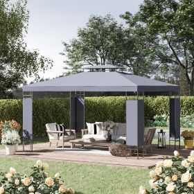 9.6'Â xÂ 13' Patio Gazebo, Double Roof Outdoor Gazebo Canopy Shelter with Screen Decorate Corner Frame, for Garden, Lawn, Backyard and Deck, Gray