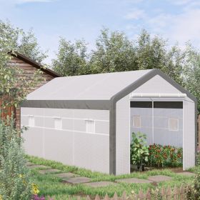 20' x 10' x 9' Walk-in Greenhouse, Outdoor Garden Warm Hot House with 6 Roll-up Windows, 2 Zippered Doors and Weather Cover, White