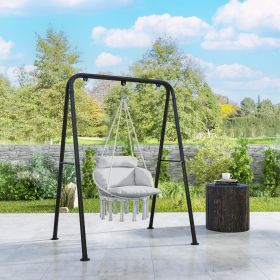 Hammock Swing Chair, Macrame Hanging Chair with Large Cushion, Chain, Steel Frame for Indoor Outdoor Use, Gray