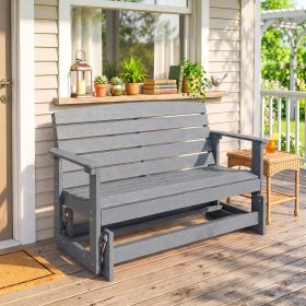 Patio Glider Bench w/ HDPE Slatted Double Rocking Chair, Light Gray