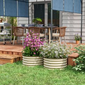 Set of 2 Raised Garden Bed, Metal Planter Box with Safety Edging, Easy-to-assemble Stock Tank, Cream