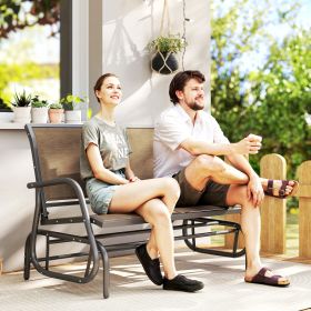 2-Person Outdoor Glider Bench, Patio Double Swing Rocking Chair Loveseat with  Steel Frame, Light Mixed Brown