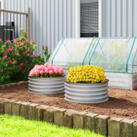 Set of 2 Raised Garden Bed, Metal Planter Box with Safety Edging, Easy-to-assemble Stock Tank 2'x2'x1' Silver