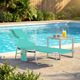 Tanning Chair with Face Hole, 5-Level Adjustable Outdoor Chaise Lounge Chair with Pillow for Beach, Pool, Light Green