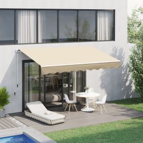 10' x 8' Retractable Awning, Patio Awnings, Sunshade Shelter w/ Manual Crank Handle, Beige