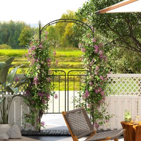 84" Garden Arch Arbor with Gate, Metal Arch Trellis, Garden Archway for Climbing Vines, Wedding Ceremony Decoration, Flourishes & Arrow Tips, Black