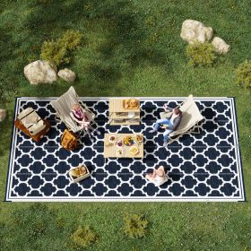 Reversible Outdoor Rug, 9' x 18' Waterproof Plastic Straw Floor Mat, Portable RV Camping Carpet, Blue & White