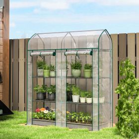 3 Tier Mini Greenhouse, Small Portable Greenhouse with 2 Roll-up Doors, 56.3" x 18.1" x 65", Clear