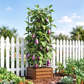 Galvanized Planter Box, 24" x 24" x 73.5" Raised Garden Bed with Tomato Cage for Climbing Vines, Brown