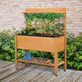 41"x18"x53" Elevated Garden Raised Bed with Shelf and Wheels Solid Wood Planter Flower Herb Boxes for Vegetables Flower Outdoor/Indoor - Brown