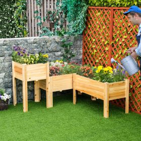 Raised Garden Bed Set of 3, Wooden Elevated Planter Box with Legs and Bed Liner, Natural