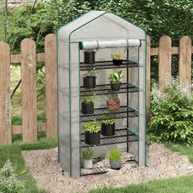 5 Tier Mini Greenhouse, Small Portable Greenhouse with PE Cover, Roll-Up Zippered Door, 76" x 35.4" x 19.3", White
