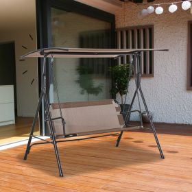 2-Seater Patio Swing Chair, Outdoor Adjustable Canopy Porch Swing with Armrests, Texeline Fabric and Steel Frame, Brown