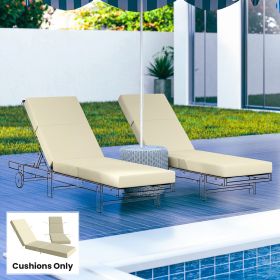 Set of 2 Chaise Lounge Cushion, 4" Thick Outdoor Lounge Chair Cushions with Ties for Patio, 21" x 72", Cream White