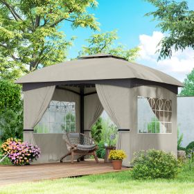 11' x 11' OutdoorÂ Gazebo,Â DoubleÂ Roof Patio Gazebo with Curtains, Church Windows, Galvanized Steel Frame, Light Gray