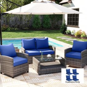 Patio Chair Cushions Set of 4 with Seat & Backrest, Fade Resistant Seat Replacement Cushion Set, Navy Blue
