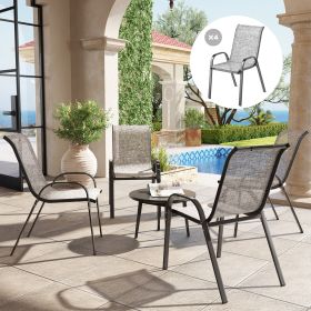 Set of 4 Outdoor Dining Chairs, Stackable Patio Chairs with High Back, Breathable Mesh Seat for Garden Lawn, Mixed Gray