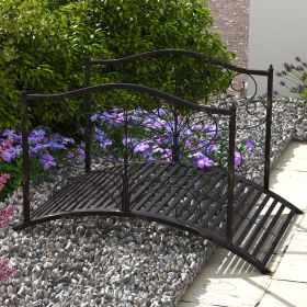 4â€™ Metal Arch Backyard Garden Bridge with Safety Siderails, Delicate Scrollwork, & Easy Assembly, Black Bronze
