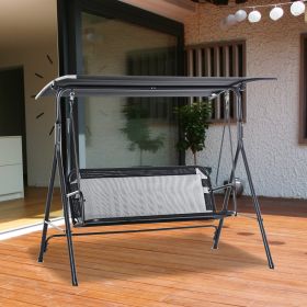 2-Seater Patio Swing Chair, Outdoor Adjustable Canopy Porch Swing with Armrests, Texeline Fabric and Steel Frame, Black