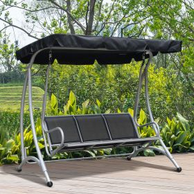 3-Seat Outdoor Porch Swing Chair, Patio Swing Glider with Adjustable Canopy, Breathable Seat, and Steel Frame, Black