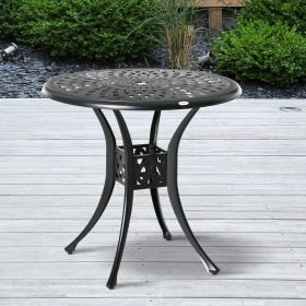 30" Round Patio Dining Table with Umbrella Hole, Antique Cast Aluminum Outdoor Bistro Table Only, Black