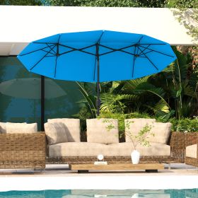 Double-sided Patio Umbrella, 9.5' Outdoor Umbrella with Push Button Tilt and Crank, 3 Air Vents and 12 Ribs, Cyan Blue