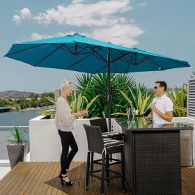 Patio Umbrella 15ft Double-Sided Outdoor Market Extra Large Umbrella with Crank Handle for Deck, Lawn, Backyard and Pool, Blue