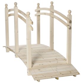 Wooden Arch Garden Bridge, Safety Rails for Backyard Ponds, Creeks, Streams, 7.5' , Natural