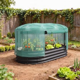 Galvanized Raised Garden Bed Kit with Self Watering System, Oval Outdoor Planter Garden Boxes, 6x3ft, Dark Gray