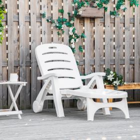 Outdoor Chaise Lounge Chair on Wheels, Waterproof, Quick Assembly, Folding, 5 Level Adjustable Backrest for Pool, White