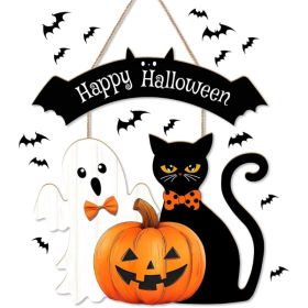 Halloween Decorations Wooden Hanging Welcome Sign For Front DoorHome Wall Decor,Cute Ghost,Black Cat,Pumpkin,Durable Fall Wreaths,for Horror Party (Option: Multicolor)