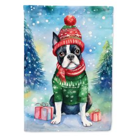 Boston Terrier Christmas House Flag Large Porch Sleeve Pole Decorative Outside Yard Banner Artwork Wall Hanging, Polyester, House Size, Multicolor (Option: Default)