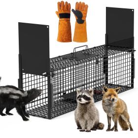 40In 2 Door Live Animal Cage Trap For Animals Under 18Lbs Easy To Setup Humane Galvanized Iron Trap Cage For Raccoons Armadillos Foxes Opossums Muskra (Packagecontents: 1x Animal Trap Cage 
2x Doors
1x Pedal 
1x Trigger Lever
3x Door Buckles(Pre-installed)
2x Screw
3x Nuts (1 For Pedal, 2 For Doors)
1x Pedal Gasket
1x Pairs of Gloves
1x User Manual)
