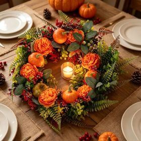 Halloween Artificial Autumn Wreath with Mini Pumpkin Red Berries and Mixed Leaves, 17.71 Inch PE Fall Front Door Wreath, Indoor Outdoor Hanging Deco (Option: as pic)
