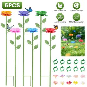 6Pack Metal Bee Watering Stations, Anti-Drowning Bee Butterfly Feeders Pollinator Stakes with Artificial Flowers for Outdoor Garden Courtyard Decor (Option: 6Pcs/Set)