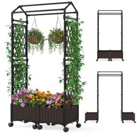 5.5 FT Raised Garden Bed with Trellis Self-Watering Planter Boxes with Lockable Wheels, 2 Configurations Vertical Garden Planter for Patio Balcony (Option: Default Title)