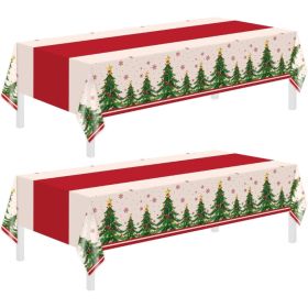2 Pack Christmas Tablecloths,Christmas Party Decoration,54 X 108 Inch,Disposable Plastic Table Cloths Rectangular For Party Supplies,Xmas Tree Table (Option: White)