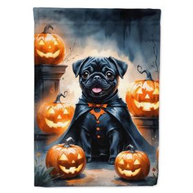Black Pug Puppy Halloween House Flag Large Porch Sleeve Pole Decorative Outside Yard Banner Artwork Wall Hanging, Polyester, House Size, Multicolor (Option: Default)