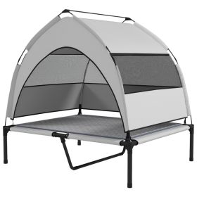 Elevated Dog Bed With Removable Canopy, Portable Outside Raised Pet Cot With Cooling Pad, Storage Bag, 36 X 29.5 X 35 (Option: grey)