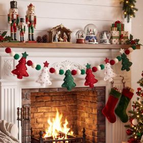 Felt Christmas Tree Garland With Star Xmas Tree Decor 3D Red Green Pom Ball Banner, Holiday Decorative Hanging Bunting Garland, For Home 6.56 Feet (Option: Multicolor)