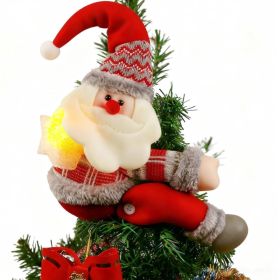 Christmas Plush Santa Claus Tree Topper With Light-Up Yellow Star Multifunctional Xmas Treetop Ornament, Home Curtain Tie Hugger Wine Bottle Party (Option: Red)