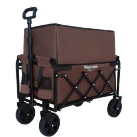 Expandable Dual-Layer Utility Wagon with 100% Extra Space - Grocery Cart for Camping, Shopping, Sports, Gardening, Fishing, Supports 225lbs, Brown (Option: Default Title)
