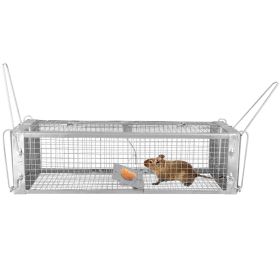 1Pc Dual Door Rat Trap Cage Humane Live Rodent Dense Mesh Trap Cage Zinc Electroplating Mice Mouse Control Bait Catch With 2 Detachable U Shaped Rod (Option: Silver)