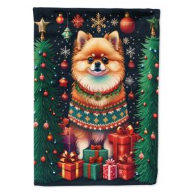 Pomeranian Holiday Christmas House Flag Large Porch Sleeve Pole Decorative Outside Yard Banner Artwork Wall Hanging, Polyester, House Size, Multicolor (Option: Default)