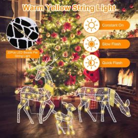 3 Sets of Reindeer Family Lighted 2D Christmas Deer Decoration Warm Yellow Light 3 Lighting Modes Buck Doe Fawn Indoor Outdoor Christmas Decoration (Option: White)