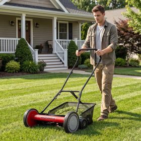 18 Inch Push Reel Lawn Mower 4-Position Adjustable with Removable Grass Catcher (Color: Red)