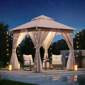 Patio Gazebo Outdoor Heavy Duty Party Tent Shelter With Double Roofs, Mosquito Nettings And Privacy Screens For Backyard, Garden, Lawn (Color: Khaki, size: 8'x8')