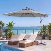 10ft Umbrella Hanging Offset Market Outdoor Sun Shade For Deck Poolside W Lights Easy Tilt Cross Base
