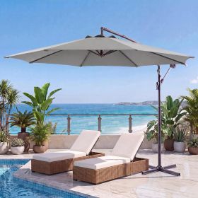 10ft Umbrella Hanging Offset Market Outdoor Sun Shade For Deck Poolside W Lights Easy Tilt Cross Base (Color: Gray)