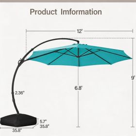 Cantilever Patio Umbrella 12ft Offset Cantilever Patio Umbrella With Base Included Large Round Aluminum Outdoor Umbrella 360 Rotation  Infinite Tilt (Color: Turquoise Blue)